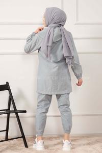 Modalamelif Önü Fermuarlı Kapşonlu İkili Takım Gri