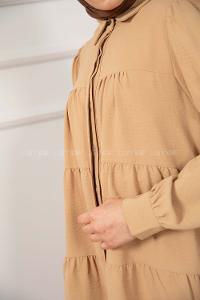 Modalamelif Önü Gizli Düğmeli Kol Lastikli Tunik Camel