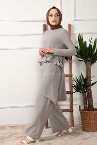 Modalamelif Önü Pile Fırfırlı İkili Takım Gri