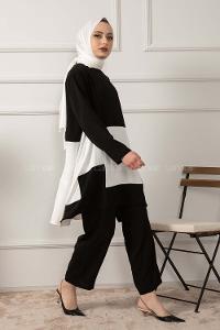 Modalamelif Renk Garnili İkili Takım Siyah