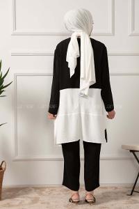 Modalamelif Renk Garnili İkili Takım Siyah