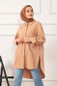 Modalamelif Tek Cepli Salaş Gömlek Sütlü Kahve