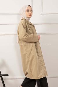 Modalamelif Yan Cep Bel Bağcıklı Trenç Yağ Yeşili