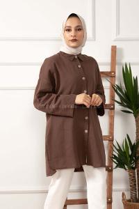 Modalamelif Yan Yırtmaçlı Gömlek Acı Kahve