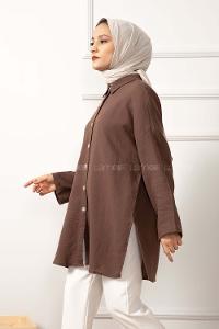 Modalamelif Yan Yırtmaçlı Gömlek Acı Kahve