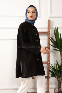 Modalamelif Yan Yırtmaçlı Gömlek Siyah