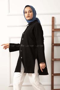 Modalamelif Yan Yırtmaçlı Gömlek Siyah