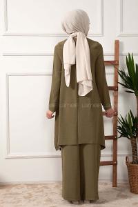 Modalamelif Yan Yırtmaçlı İkili Takım Haki