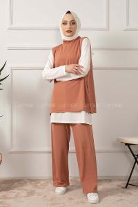 Modalamelif Yarım Balıkçı yaka 3 Lü  Takım Pastel Pudra