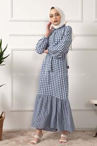 Modalamelif Yarım Balıkçı Yaka Pötikare Elbise Açık Mavi