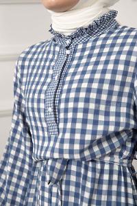 Modalamelif Yarım Balıkçı Yaka Pötikare Elbise Açık Mavi