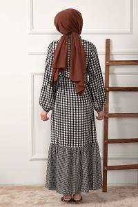 Modalamelif Yarım Balıkçı Yaka Pötikare Elbise Siyah