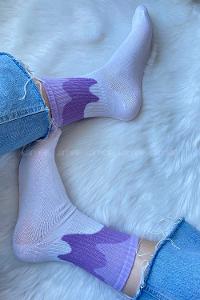 Modalamelif Açık Lila Geçişli Soket Çorap Beyaz-Lila