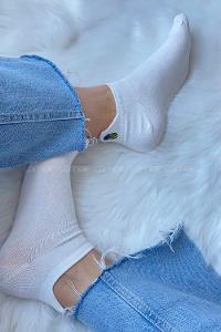 Modalamelif Ananas İşlemeli Patik Çorap Ekru