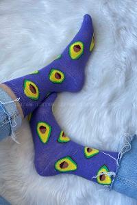 Modalamelif Avakado İşlemeli Soket Çorap Mor