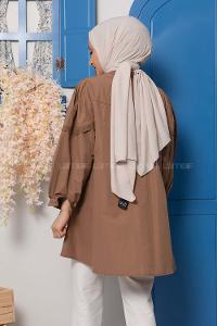 Modalamelif Balon Kol Gipeli Gömlek Tunik Acı Kahve