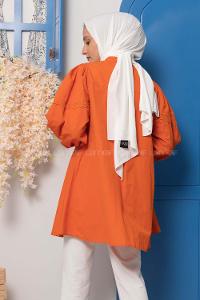 Modalamelif Balon Kol Gipeli Gömlek Tunik Oranj