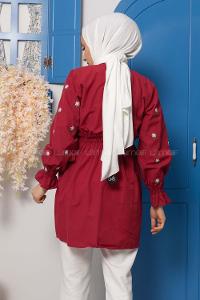 Modalamelif Bel Lastikli Nakışlı Tunik Bordo