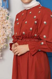 Modalamelif Bel Lastikli Nakışlı Tunik Koyu Kiremit