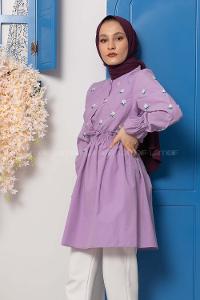 Modalamelif Bel Lastikli Nakışlı Tunik Lila