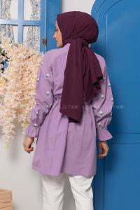 Modalamelif Bel Lastikli Nakışlı Tunik Lila