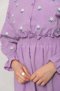 Modalamelif Bel Lastikli Nakışlı Tunik Lila
