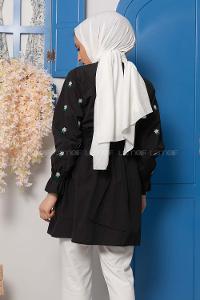 Modalamelif Bel Lastikli Nakışlı Tunik Siyah