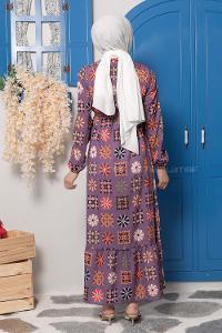 Modalamelif Çiçek Desenli Krep Elbise Mor