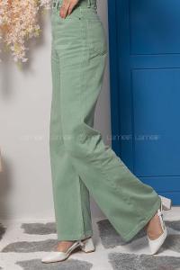 Modalamelif Çift Cepli Bol Paça Jean Mint Yeşili