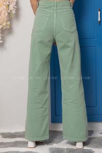 Modalamelif Çift Cepli Bol Paça Jean Mint Yeşili