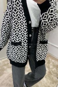 Modalamelif Çift Cepli Desenli Hırka Siyah