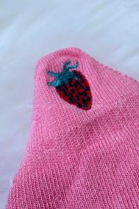 Modalamelif Çilek İşlemeli Patik Çorap Pudra