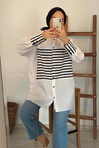 Modalamelif Çizgi Detaylı Gömlek Ekru