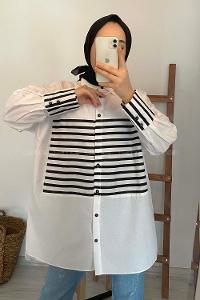 Modalamelif Çizgi Detaylı Gömlek Ekru