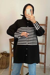 Modalamelif Çizgi Detaylı Gömlek Siyah