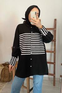 Modalamelif Çizgi Detaylı Gömlek Siyah