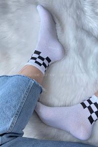 Modalamelif Dama Desen Soket Çorap Beyaz