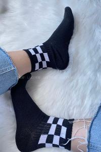 Modalamelif Dama Desen Soket Çorap Siyah