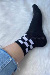 Modalamelif Dama Desen Soket Çorap Siyah