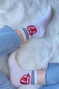 Modalamelif Dudak Emojili Soket Çorap Beyaz