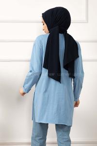 Modalamelif Düz Renk Yırtmaçlı Sweatshirt Açık Mavi