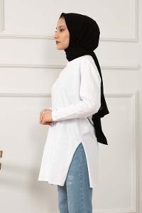 Modalamelif Düz Renk Yırtmaçlı Sweatshirt Beyaz