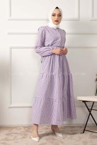 Modalamelif Hakim Yaka Pötikare Elbise Lila