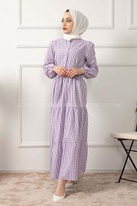 Modalamelif Hakim Yaka Pötikare Elbise Lila