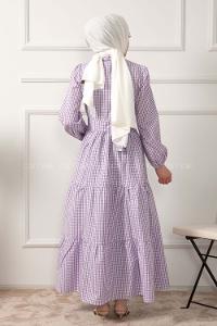 Modalamelif Hakim Yaka Pötikare Elbise Lila