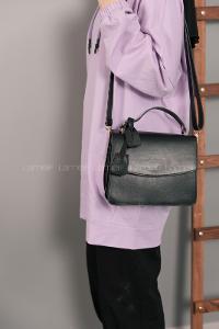 Modalamelif Kapak Kilitli Düz Deri Çanta Siyah