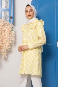 Modalamelif Kazayağı Desen Tunik Sarı