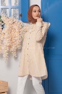 Modalamelif Kazayağı Desen Tunik Sütlü Kahve