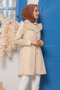 Modalamelif Kazayağı Desen Tunik Sütlü Kahve