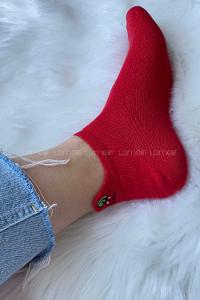 Modalamelif Kiraz İşlemeli Patik Çorap Kırmızı